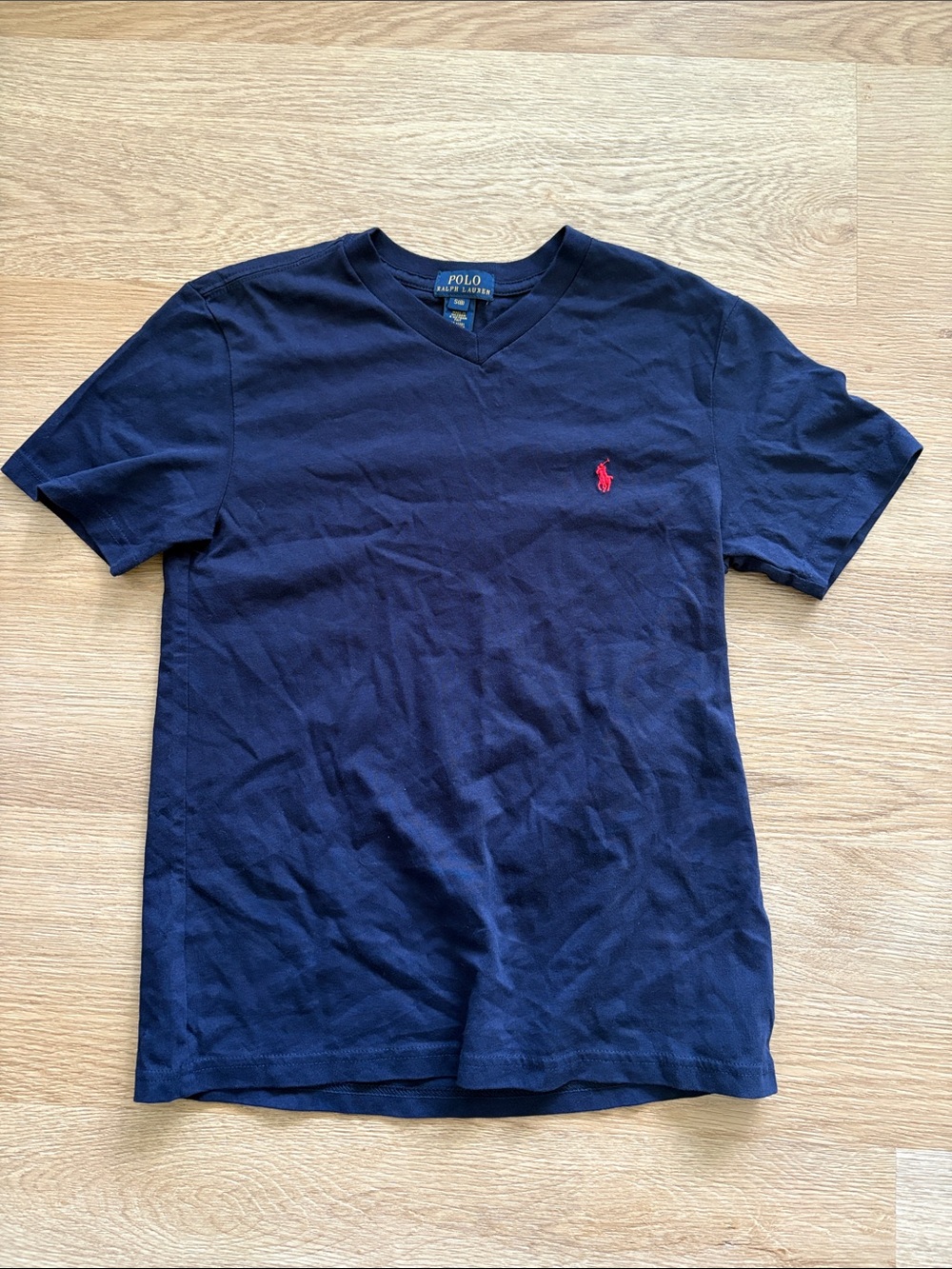 Polo by Ralph Lauren Navy V-Neck Short Sleeve Tee with Red Pony Embroidery